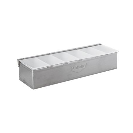 PADERNO CONTENITORE CONDIMENTI INOX 6 SCOMPARTI CON COPERCHIO CM.47X16 H.10 -1-