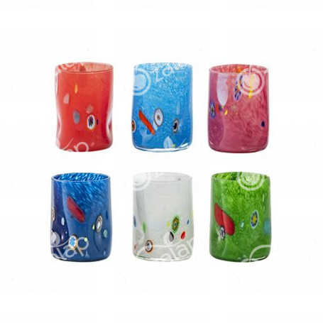 MURANO GOTI BICCHIERE ACQUA COLORI ASSORTITI   CM.7,8 H.10 CL.28 -6-